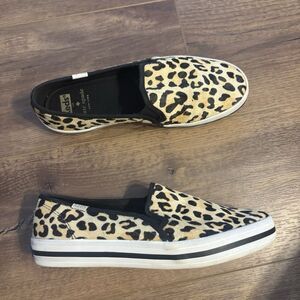 Kate Spade x Keds Sneakers Genuine Leather Leopard Print Calf Hair Slip On 6.5